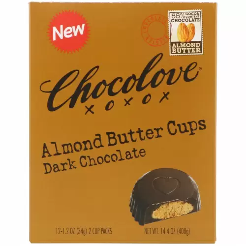 Chocolove, Чашечки с миндалевым маслом, темный шоколад, 12 упаковок по 2 чашечки, 1,2 унции (34 г) каждая