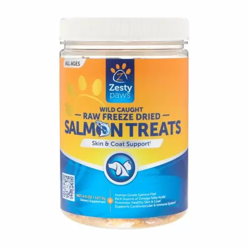 Zesty Paws, Лакомство с лососем для собак и кошек, Выловлено в диких условиях, Заморожено и высушено сублимацией, Для всех возрастов, 4,5 унц.(127,5 г)
