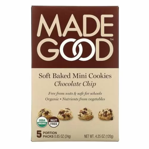 MadeGood, Мягкое мини-печенье, шоколадная крошка, 5 порционных пакетиков, 24 г (0,85 унции)