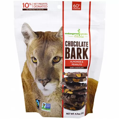 Endangered Species Chocolate, Шоколадные батончики, темный шоколад, миндаль и арахис, 4,7 унц. (133 г.)