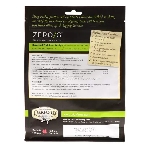 Darford, Zero/G, Выпечено в печи, Абсолютно натуральный продукт, Угощение для собак, Рецепт с обжаренным цыпленком, 12 унц. (340 г)
