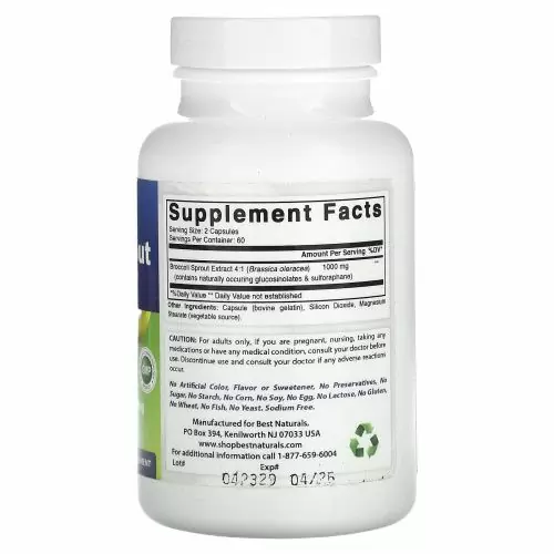 Best Naturals, экстракт ростков брокколи, 1000 мг, 120 капсул (500 мг в 1 капсуле)