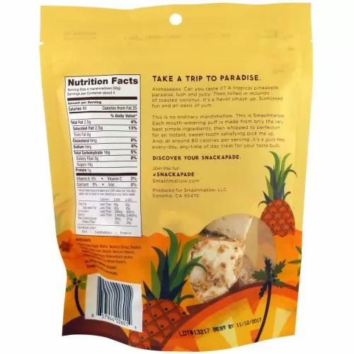 SmashMallow, Поджаренный кокос и ананас, 128 г (4,5 унции)