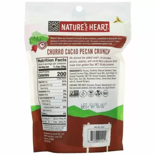 Nature's Heart, Хрустящий пекан с чурро, какао, 113 г (4 унции)