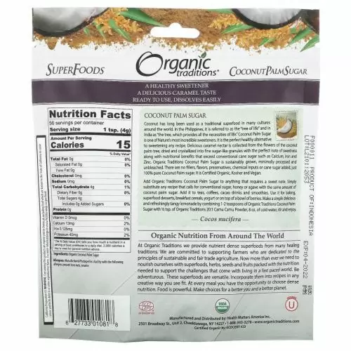 Organic Traditions, Сахар с кокосовой пальмой, 227 г (8 унций)