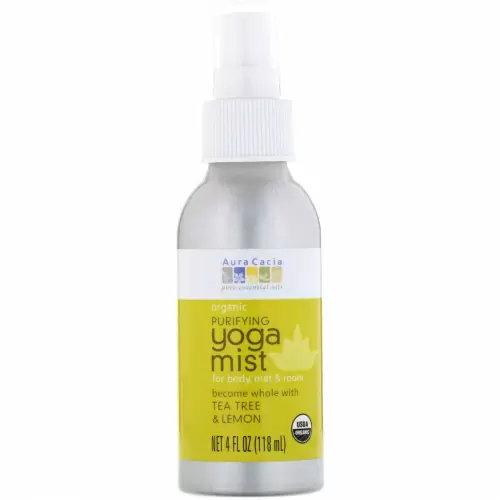 Aura Cacia, Organic, аэрозоль для йоги, очищающий, чайное дерево и лимон, 4 жидких унции (118 мл)