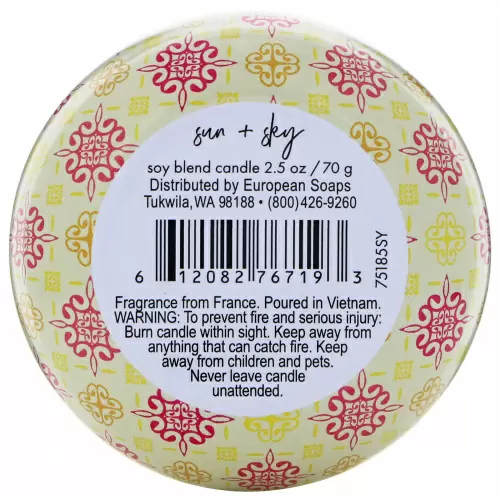 European Soaps, Urbana, свеча со смесью сои, солнце + небо, 2,5 унц. (70 г)