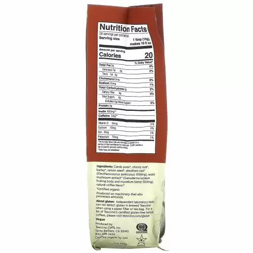 Teeccino, Травяной кофе с грибами, рейши элеутеро, темная обжарка, без кофеина, 284 г (10 унций)