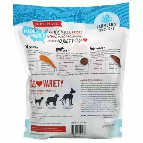 Farmland Traditions, Dogs Love Variety, вяленое лакомство, курица, говядина и индейка, 3 фунта (1,36 кг)