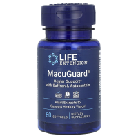 Life Extension, MacuGuard, поддержка зрения с шафраном и астаксантином, 60 мягких капсул