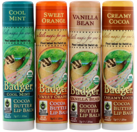 Badger Company, Органический бальзам для губ с маслом какао, набор из 4 бальзамов, 0,25 унц. (7 г) кажд.