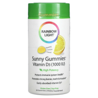 Rainbow Light, Витамин D3, солнечные жевательные таблетки с лимонным вкусом, 1000 МЕ, 50 жевательных таблеток