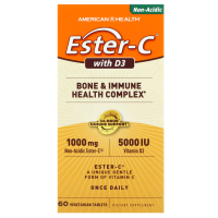 American Health, Эстер-C с D3, оздоровительный комплекс для костей и иммунитета, 1000 мг / 5000 МЕ, 60 вегетарианских таблеток