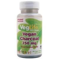 VegLife, Веганский древесный уголь (250 мг) 60 вег капсул