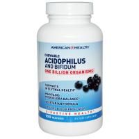 American Health, Ацидофилус и Бифидус в жевательной форме, натуральный вкус черники, 100 пластинок