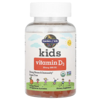 Garden of Life, Kids, витамин D3, апельсиновый вкус, 20 мкг (800 МЕ), 60 вегетарианских жевательных таблеток