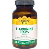 Country Life, L-аргинин в капсулах, 500 мг, 100 вегетарианских капсул