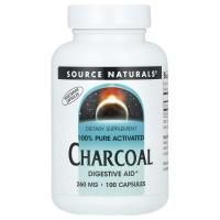 Source Naturals, 100% чистый активированный уголь, 520 мг, 100 капсул (260 мг в каждой капсуле)