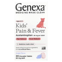 Genexa, Kids 'Pain & Fever, от 2 до 11 лет, со вкусом винограда, 24 жевательные таблетки