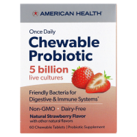American Health, Once Daily Chewable Probiotic, Natural Strawberry, 50 Billion CFU, 60 Chewable Tablets
