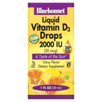 Bluebonnet Nutrition, Жидкий витамин D3 в каплях, натуральный аромат цитрусовых, 2000 МЕ, 1 жидк. унц. (30 мл)
