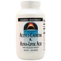 Source Naturals, Ацетил L-карнитин и Альфа-липоевая кислота (650 мг) 240 таблеток