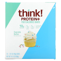 Think Thin, Protein+, 10 батончиков Cupcake Batter по 40 г (1,41 унции) и 150 калорий каждый