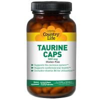 Country Life, Taurine Caps, 500 mg, 100 Veggie Caps