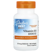 Doctor's Best, Витамин D3, 25 мкг 1000 МЕ, 180 мягких таблеток