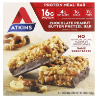 Atkins, Батончики со вкусом претцелей с шоколадно арахисовой пастой, 5 батончиков, 1.69 унций (48 г) каждый