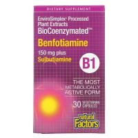 Natural Factors, в биокоферментированной форме, бенфотиамин, 150 мг, 30 вегетарианских капсул