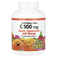 Natural Factors, Витамин C, персик, маракуйя и манго, 500 мг, 90 жевательных таблеток