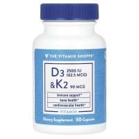 The Vitamin Shoppe, витамины D3 и К2, 2500 ME, 60 капсул