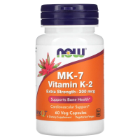 Now Foods, MK-7, витамин K2, повышенная сила действия, 300 мкг, 60 растительных капсул