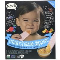 NosH!, Baby Munchables Dippers, Organic Teething Wafers & Purees, Blueberry & Pomegranate Wafers with Banana, Mango & Strawberry Purees, 8 Wafer Packs & 4 Dip Cups