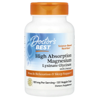 Doctor's Best, легкоусвояемый магний, на 100% в хелатной форме, лизинат и глицинат, 105 мг, 120 вегетарианских капсул