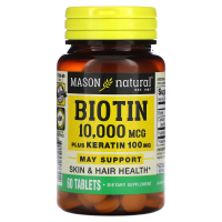 Mason Natural, Биотин плюс кератин, 10000 мкг, 60 таблеток