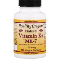 Healthy Origins, Витамин K2 в форме MK7, натуральный, 100 мкг, 180 капсул в растительной оболочке