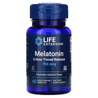 Life Extension, Мелатонин, 6-часовое высвобождение, 750 мкг, 60 растительных таблеток
