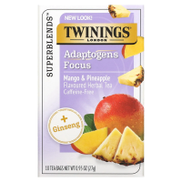 Twinings, Focus Herbal Tea, Ginseng, Mango & Pineapple, Caffeine Free, 18 Tea Bags, 0.95 oz (27 g)