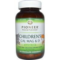 Pioneer Nutritional Formulas, Кальций, магний и витамин D для детей, с шоколадным вкусом, 120 жевательных таблеток на растительной основе