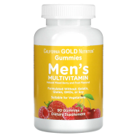 California Gold Nutrition, Мультивитамины для мужчин в форме жевательных таблеток, без желатина, без глютена, со вкусом органических ягод и фруктов, 90 жевательных таблеток