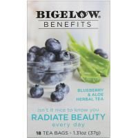 Bigelow, Benefits, Сияющая красота, травяной чай с черникой и алоэ вера, 18 чайных пакетиков, 1,44 унц. (40 г)