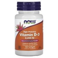 Now Foods, Высокоактивный витамин D3, 2000 МЕ, 120 мягких таблеток