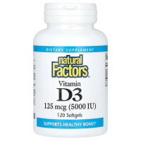 Natural Factors, Витамин D3, 5000 МЕ, 120 гелевых капсул