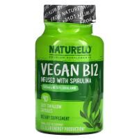 NATURELO, Веганский витамин B12 со спирулиной, 90 капсул, которые можно легко проглотить