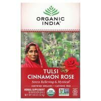 Organic India, Чай с базиликом Holy Basil, без кофеина, корица роза, 18 пакетиков для заваривания, 1,14 унции (32,4 г)