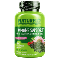 NATURELO, Поддержка иммунитета с бузиной, витамином С, цинком и эхинацеей, 60 вегетарианских капсул