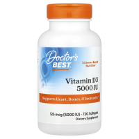 Doctor's Best, витамин D3, 125 мкг, 5000 МЕ, 720 мягких таблеток