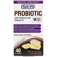 Yum-V's, Пробиотики с кальцием и витамином D, вкус белого шоколада , 40 жевательных таблеток